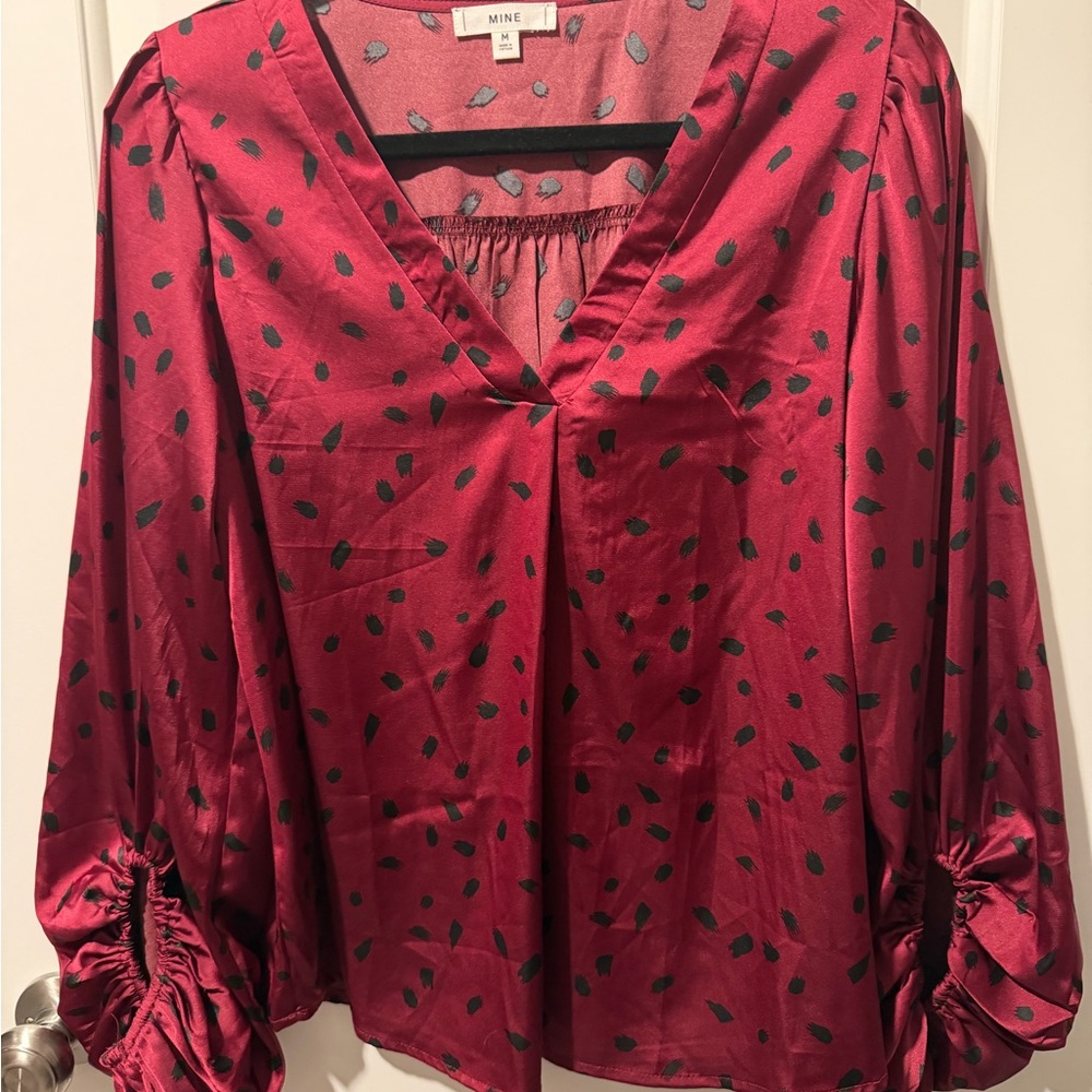Mine Burgundy Satin Blouse with Black Pattern